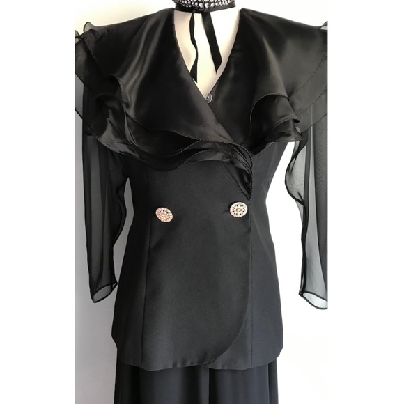 Vintage Evening Glam Wear, Palazzo Pants & Fitted Jacket Top, Black, Sz Medium - Picture 5 of 8